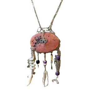 Gemstone Silver Necklace 925 Quartz Crystal Rhodochrosite Charms Boho Chain‎